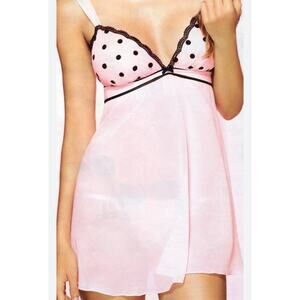 Avon Vintage Sweet Polka Dot Lace Babydoll Slip Dress w/ Lace Trim Size XL